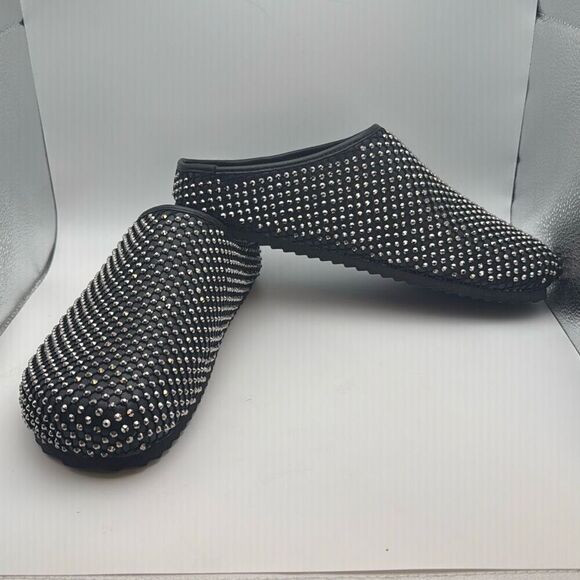 CUSHIONAIRE Women's Shimmer Rhinestone Bling Footbed Clog SIZE 8.5 WIDE BLACK - Picture 6 of 7